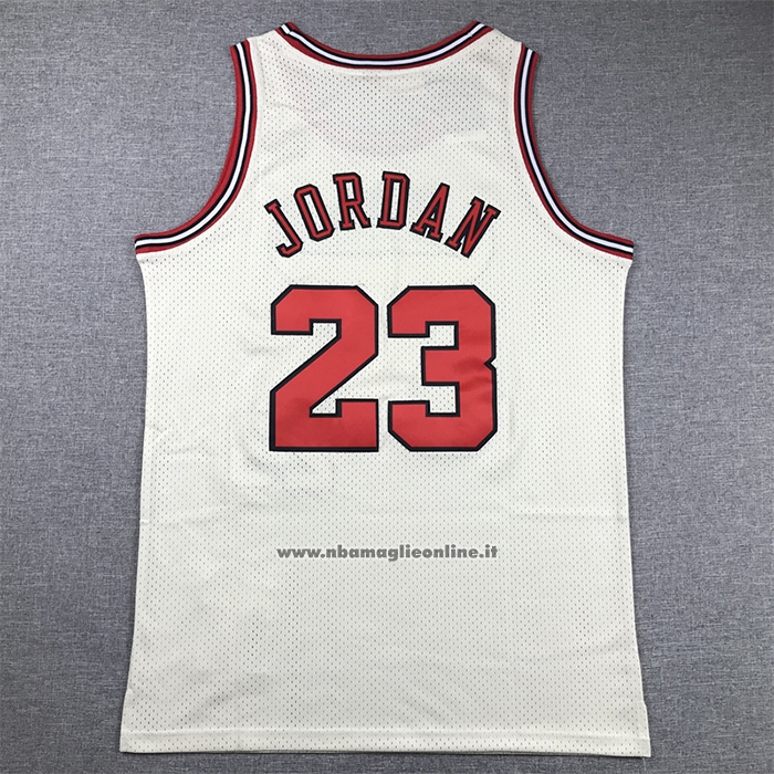 Maglia Chicago Bulls Michael Jordan #23 Mitchell & Ness Chainstitch Crema